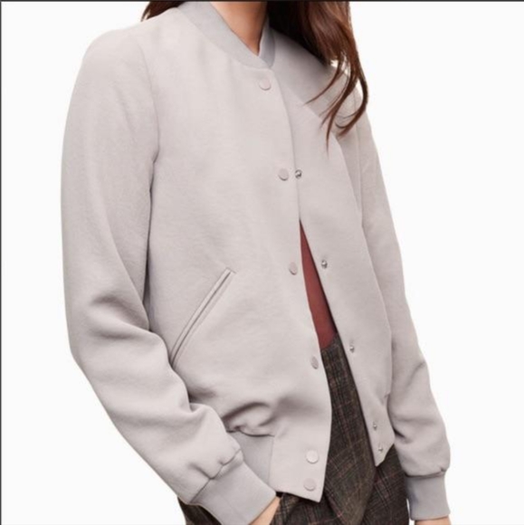 Artizia Wilfred Gray Poussin Snap Button Bomber Jacket Size Small - Picture 2 of 11